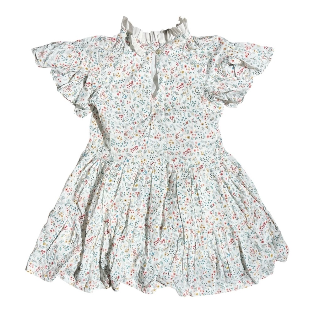 Cosmosophie Floral Ruffle Sleeve Dress White